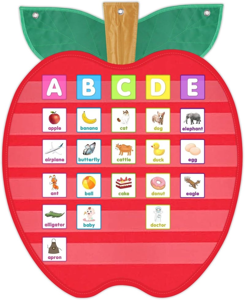 ALSLEA Large Pocket Chart for Classroom, 27 ½＂x 33 ⅞" Apple Shaped Hanging Pocket Charts for Kids, Back to School Supplies for Teacher, Pocket Charts with 6 Sentence Strips Holder (Red) - Image 1
